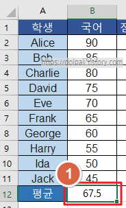 엑셀에서 표준편차 구하기 - 평균