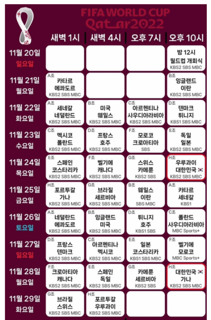 카타르월드컵-전체경기일정1