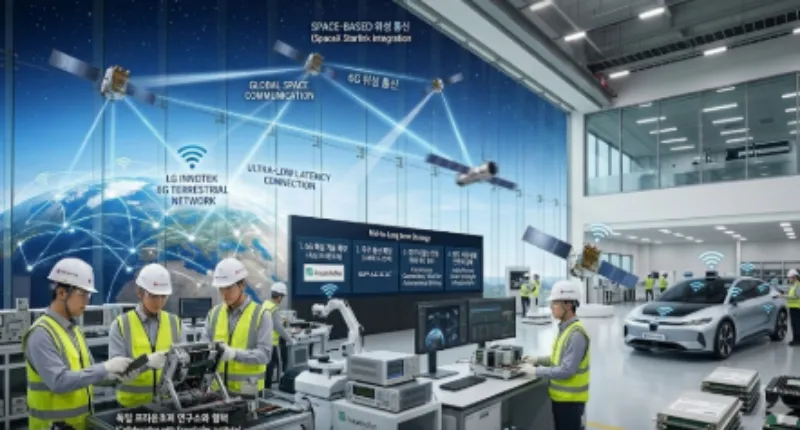 LG이노텍 6G 위성 통신과 스마트폰 카메라 광학 기술 개념 이미지
