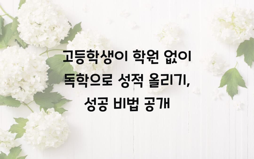 고등학생이 학원 없이 독학으로 성적을 올리는 방법