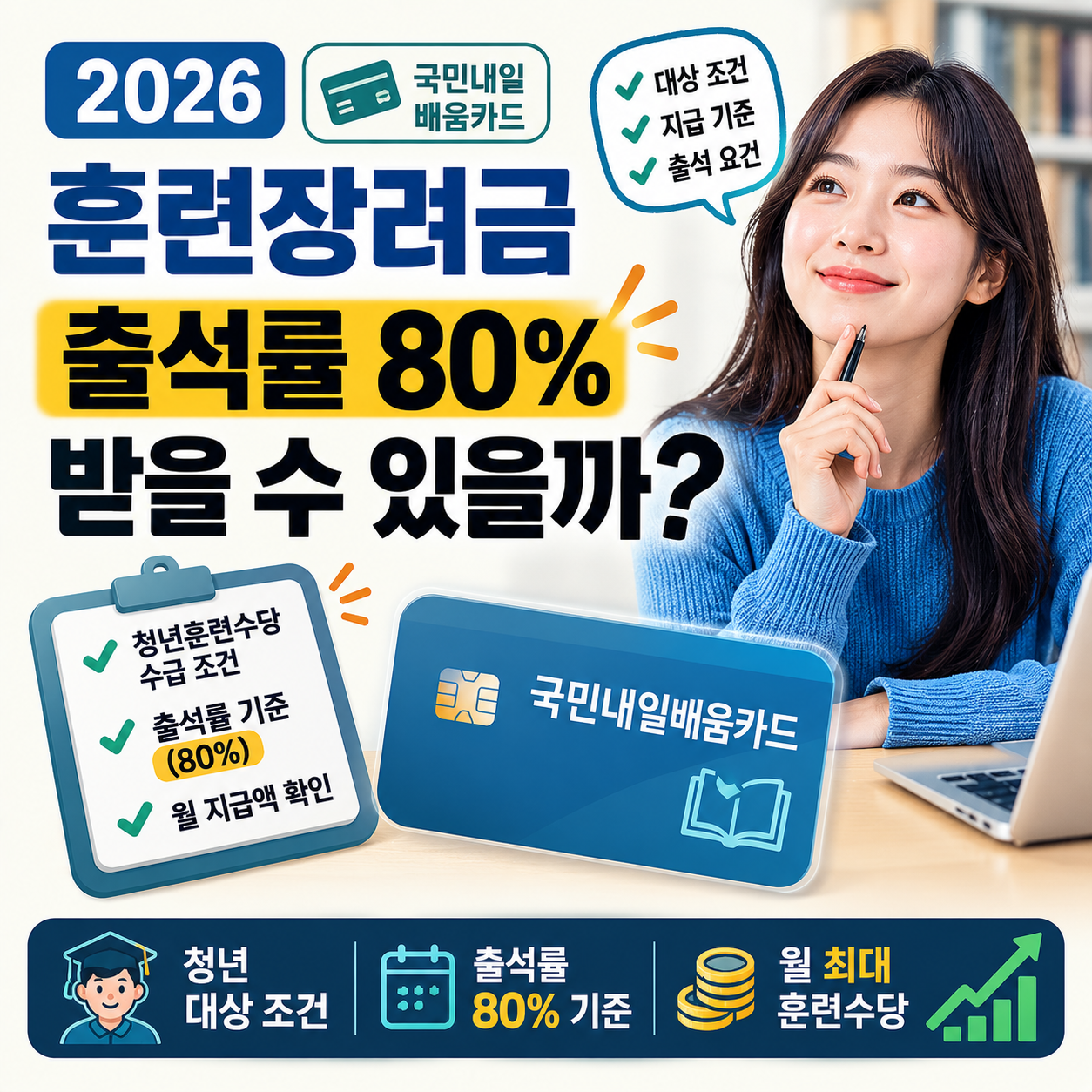 청년 훈련수당 대상과 출석률 기준을 안내하는 이미지