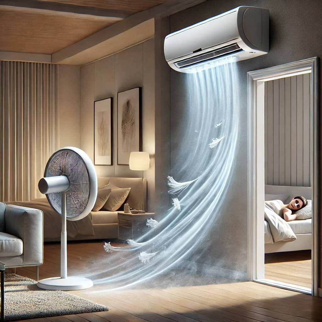 거실 에어컨만으로 방까지 시원하게 하는 모든 방법: 선풍기 배치