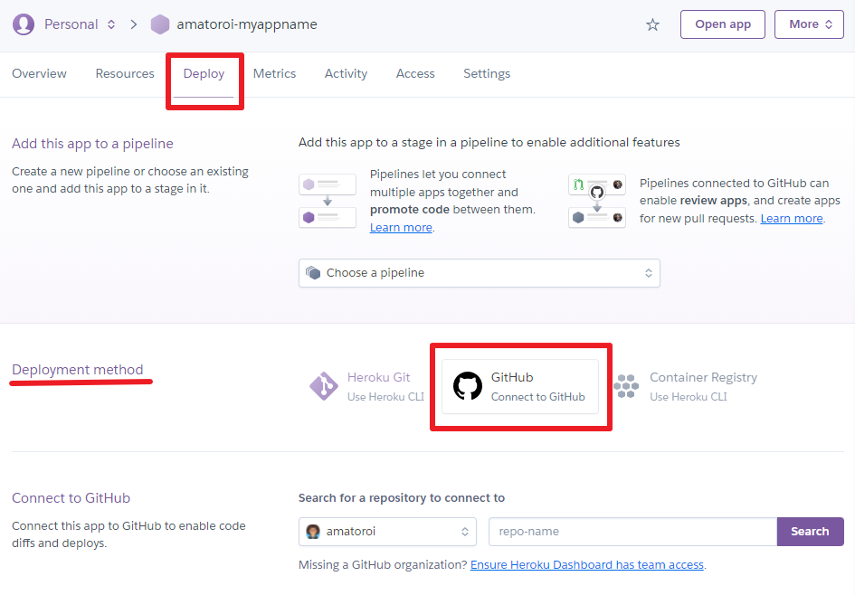 Deploy 탭에서&#44; GitHub을 선택하자