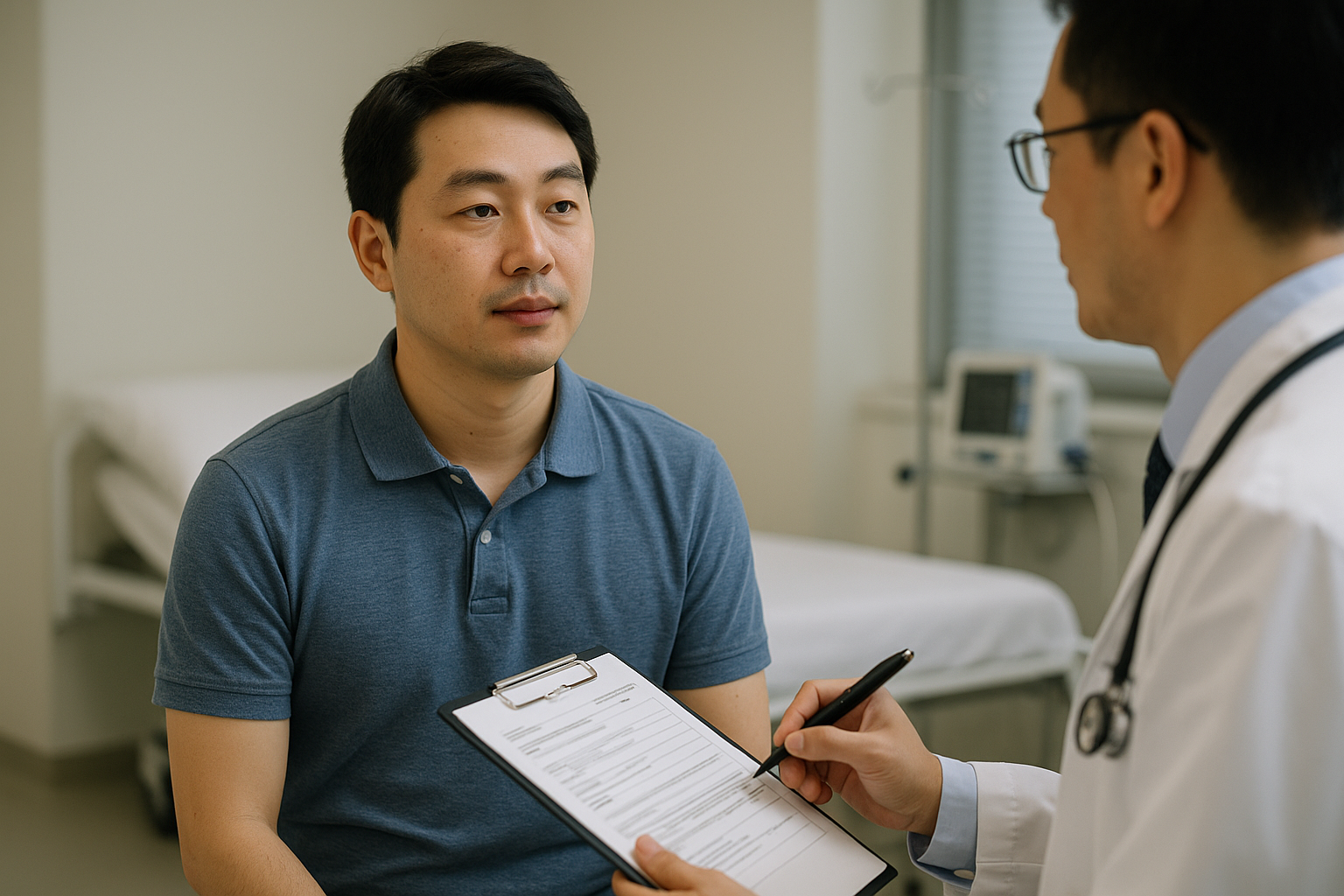 임신을 위해 검진을 받고 있는 남성