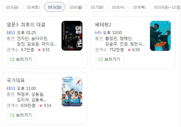 추석 특선 영화