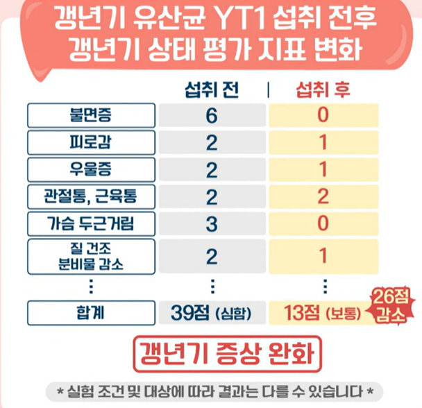 갱년기 유산균 YT1 효능
