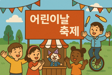 축제를 즐기고 있는 어린이들의 모습