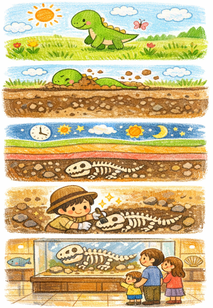 공룡이 화석이 되는 과정 일러스트