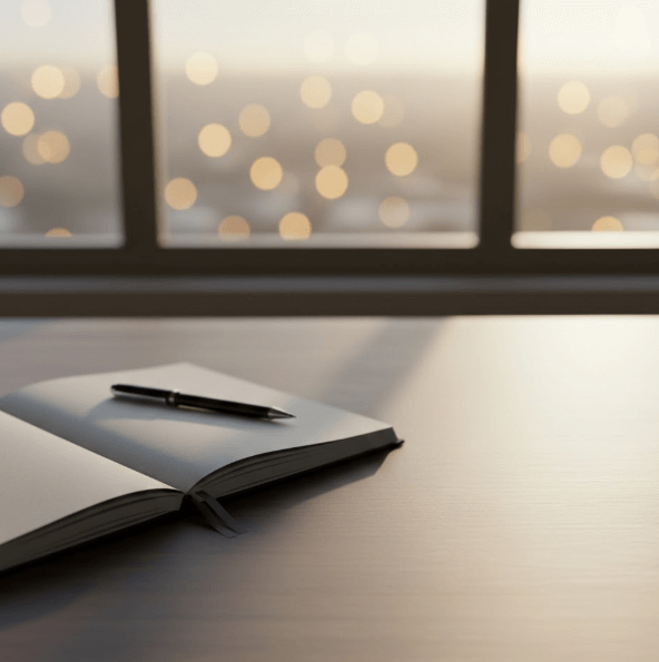 구직활동에 대한 고민을 하기 위한 테이블위의 노트와 펜 사진