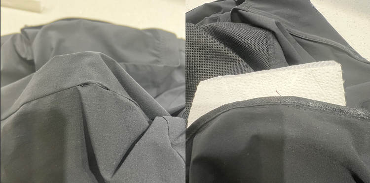 봉제가 짤려있는 안과 밖의 사진