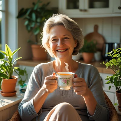 따뜻한-차를-마시는-중년여성의-미소