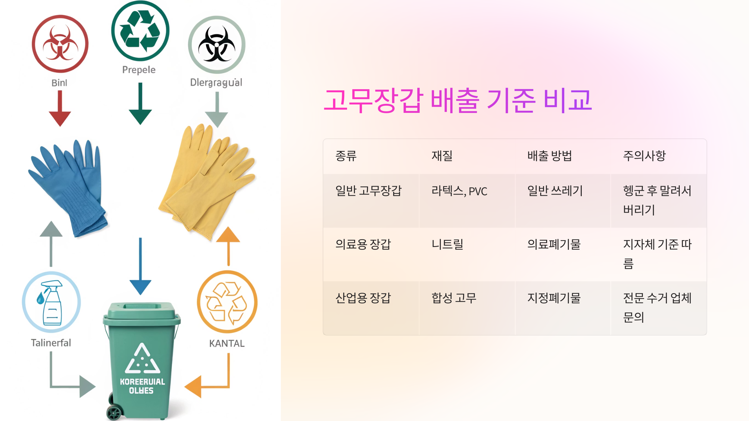 📋 고무장갑 배출 기준 비교표