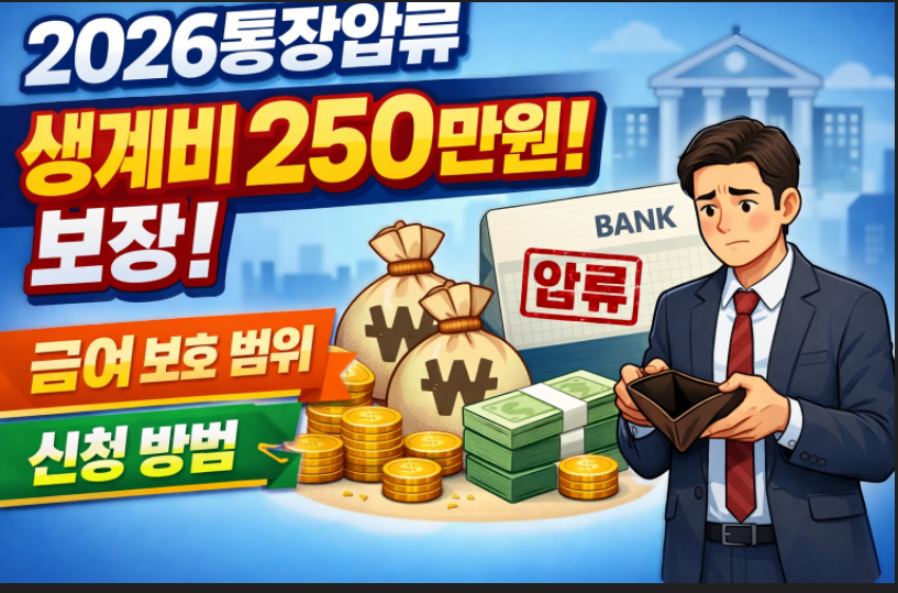 2026통장압류 생계비 250만원은 보장(+급여 보호 범위와 신청방법) 총정리