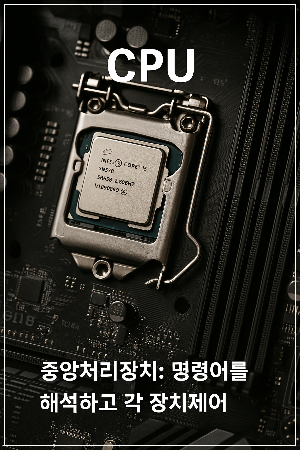 인텔 코어 i5 CPU가 장착된 마더보드 클로즈업