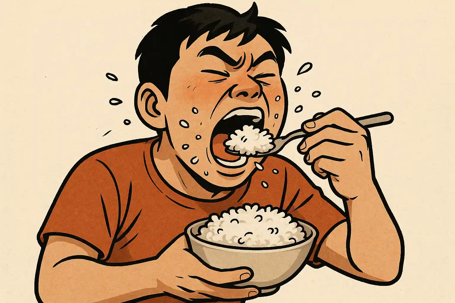 밥을 허겁지겁 먹는 사람