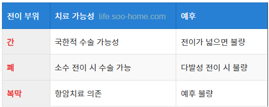 대장암 4기에서의 전이 부위