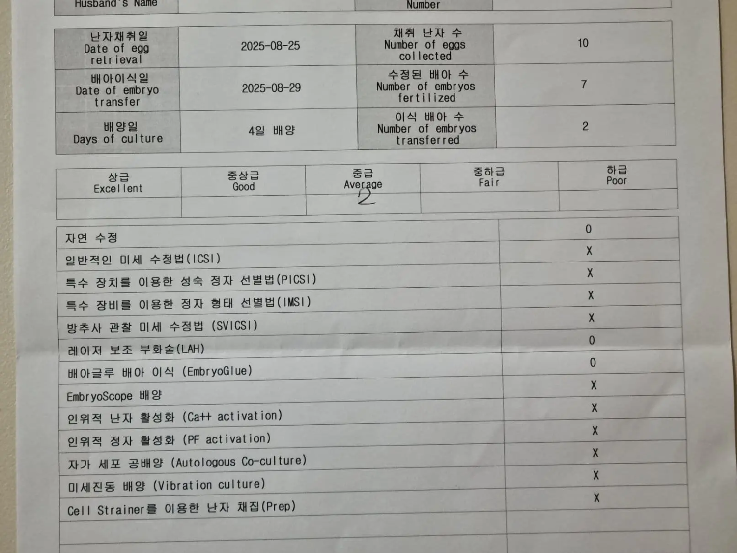 시험관 시술 4일배양 2개 이식