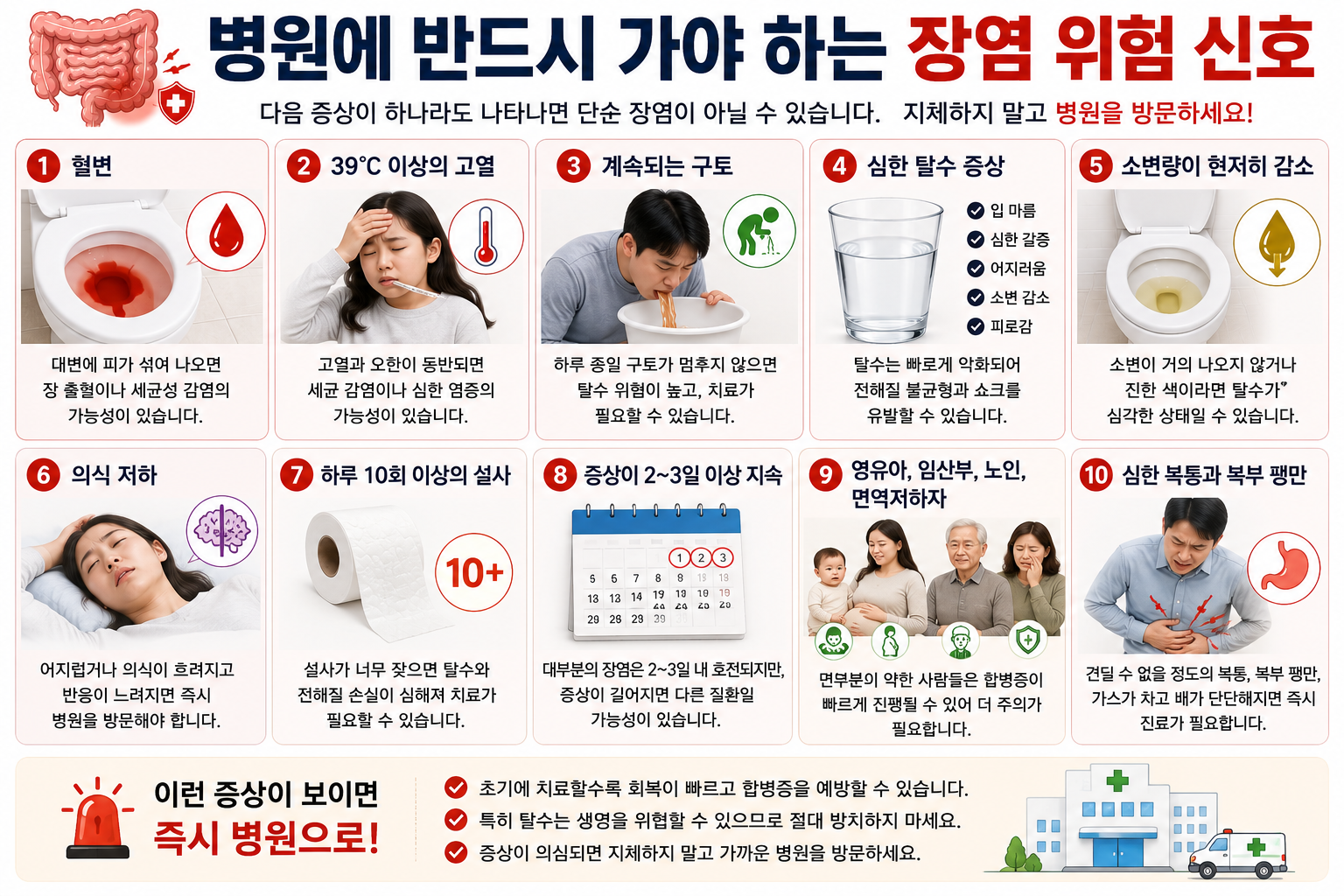 병원에 반드시 가야 하는 장염 위험 신호 이미지