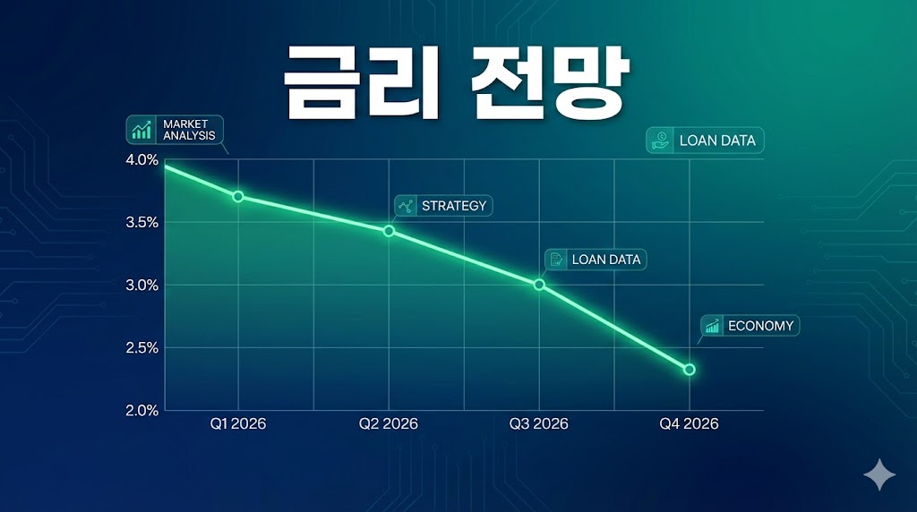 시장 금리 전망을 시각화한 데이터 분석 그래프와 금융 시장 지표 디자인
