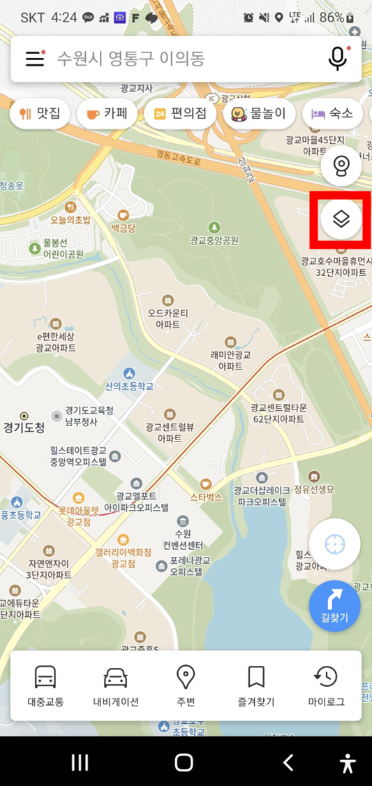 카카오맵-모바일버전-교통정보-CCTV-버튼위치
