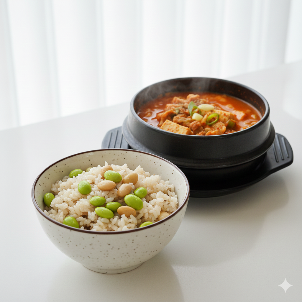 밥 위에 큼직한 리마콩이 올라가 먹음직스러운 영양 가득한 리마콩 밥