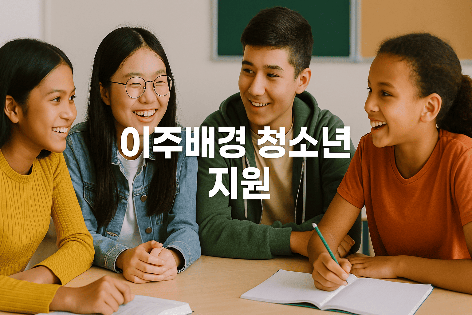 다문화-청소년들이-함께-대화하거나-공부하는-장면-중앙-텍스트-이주배경-청소년-지원