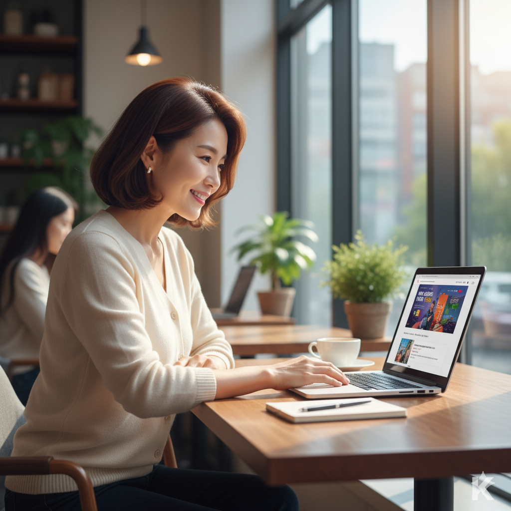 노트북으로 새로운 미래를 설계하는 중년 여성