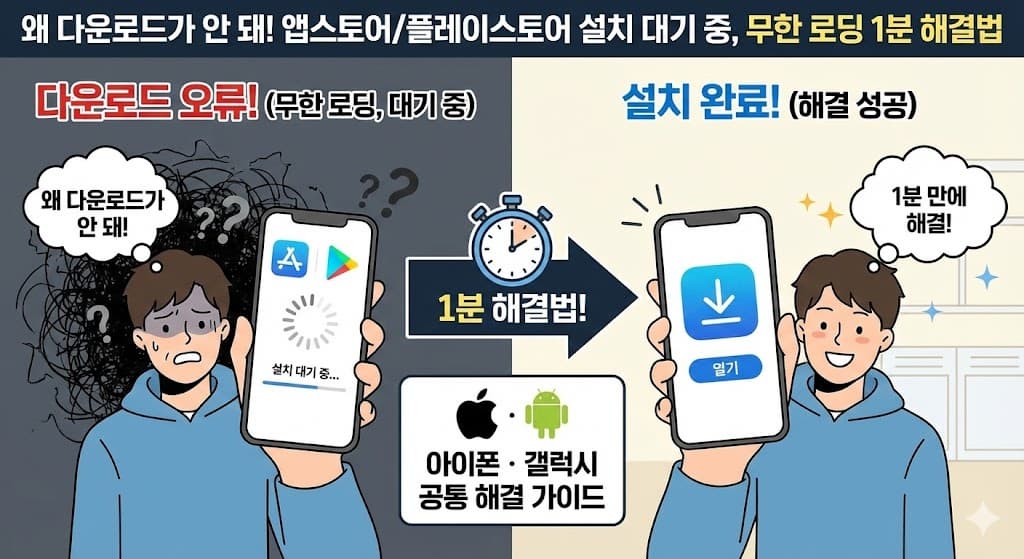 앱스토어/플레이스토어 설치 대기 중, 무한 로딩 1분 해결법 (아이폰·갤럭시)
