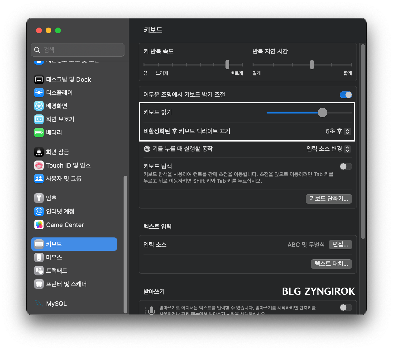 애플-시스템-설정에서-키보드-설정하는-창-모습이다.