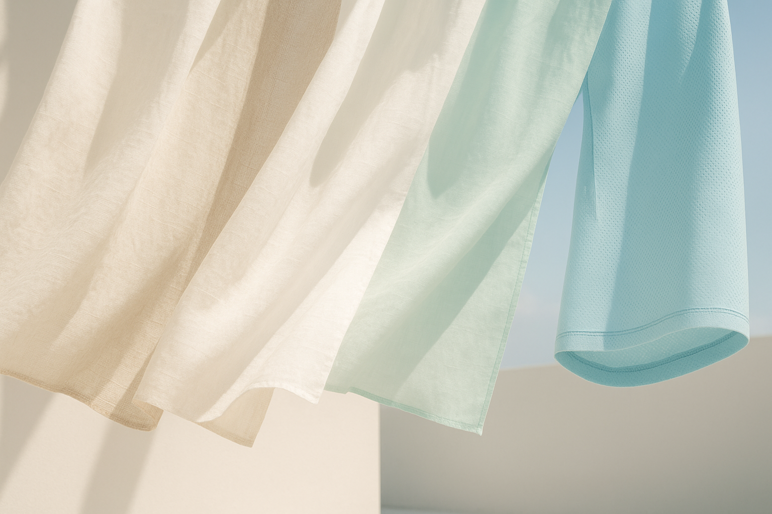 시원한 여름 원단들이 바람에 살랑거리는 모습