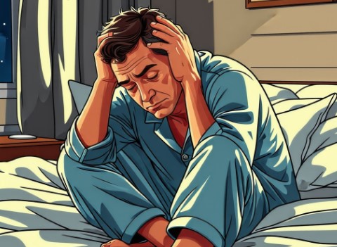 고혈압으로 신장에 문제가 생긴 남성이 밤에 잠을 못 자고 있는 모습입니다.