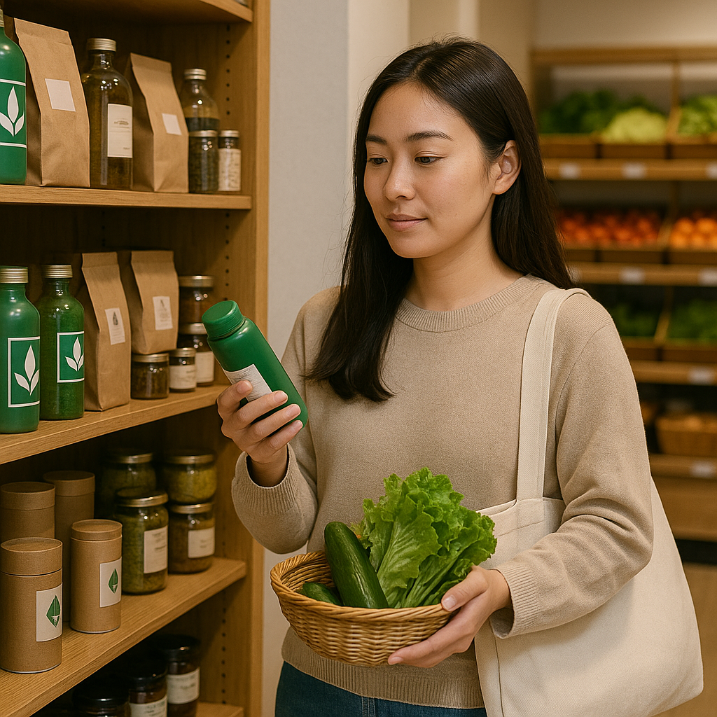친환경 제품을 구매하거나, 에코백을 들고 장을 보는 20대