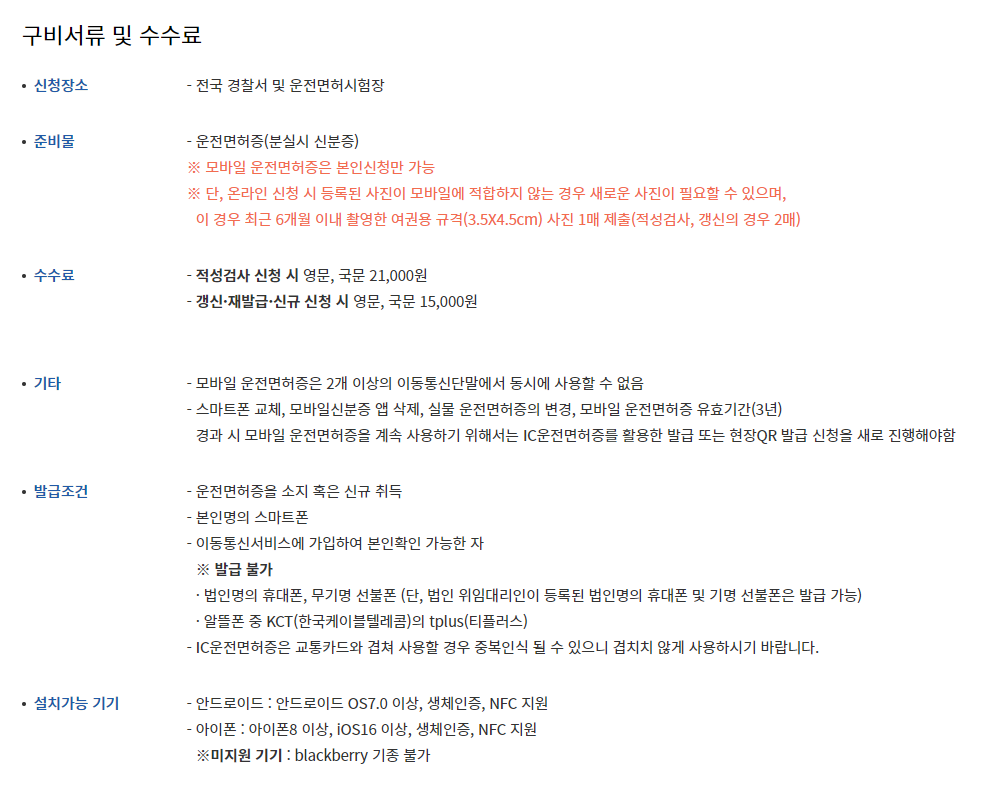 모바일 운전면허증 발급 구비서류