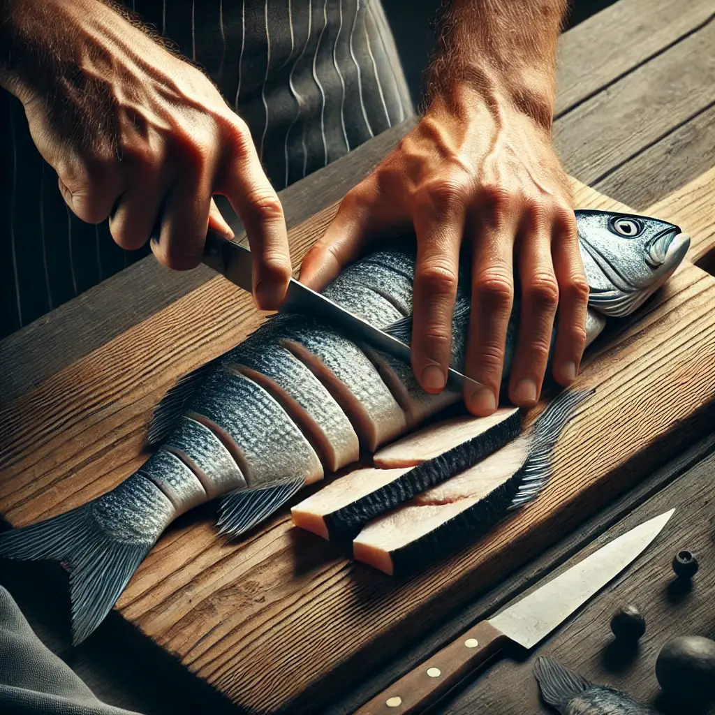 감성돔을 필렛으로 손질하는 사람