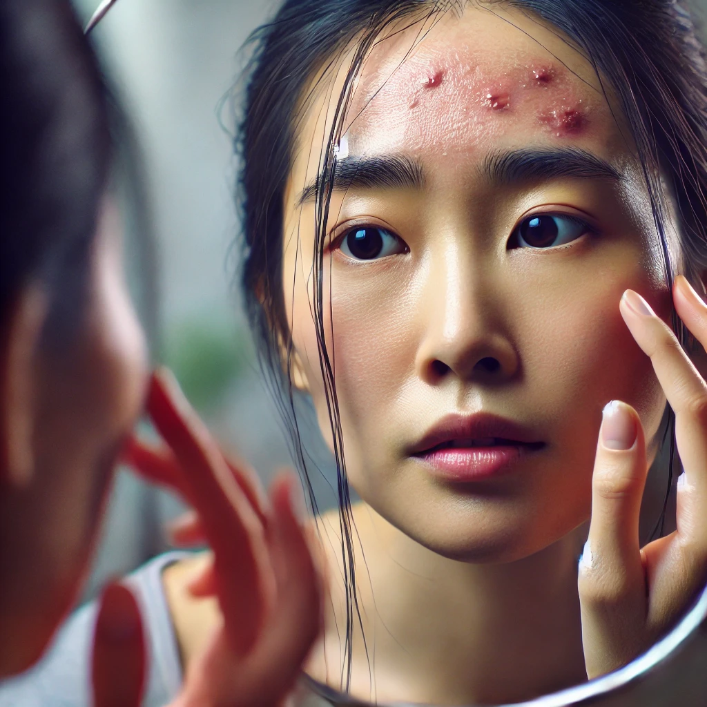 피부트러블으로 고생하는 여성