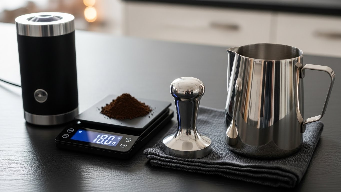 홈카페 필수품인 커피 그라인더, 저울, 템퍼, 우유 스티머