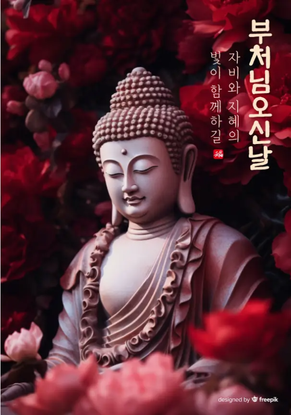 부처님-붉은색-꽃-부처님오신날-문구