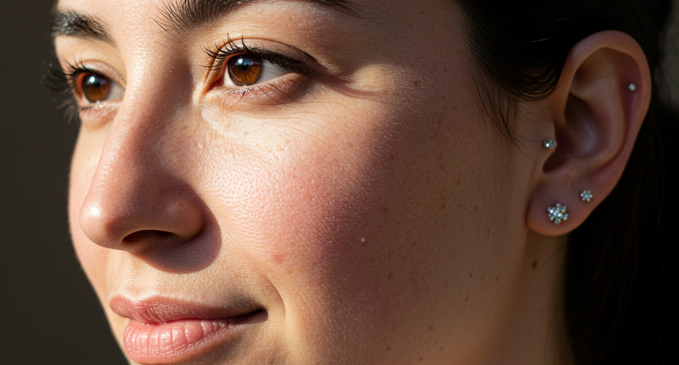 햇살에 노출된 피부의 기미와 주근깨 모습