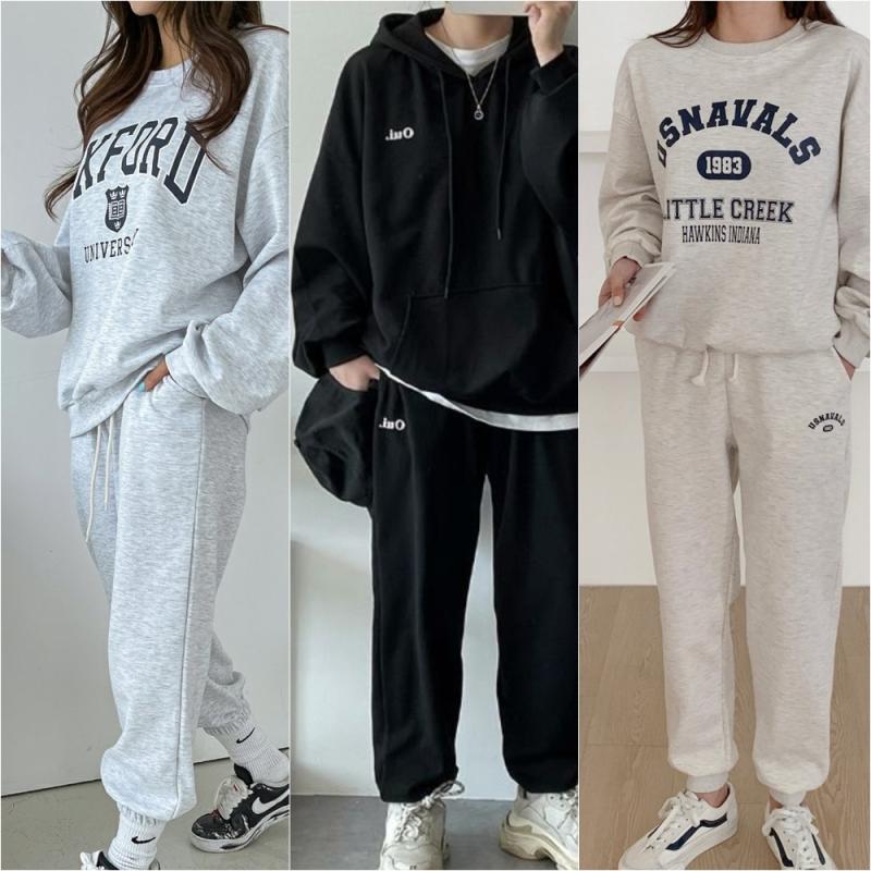 여성 조거 트레이닝 세트 조거팬츠 와이드 기모 후드 봄 상하 츄리닝 크롭 빅사이즈 루즈핏
