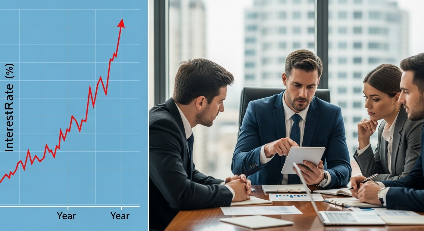 금리 그래프와 금융 전문가 회의 이미지