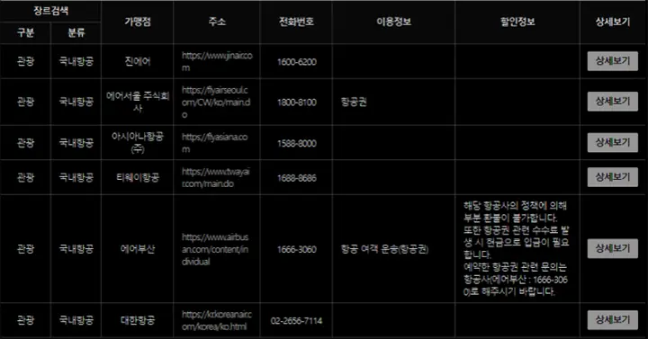 분류검색 - 국내항공
