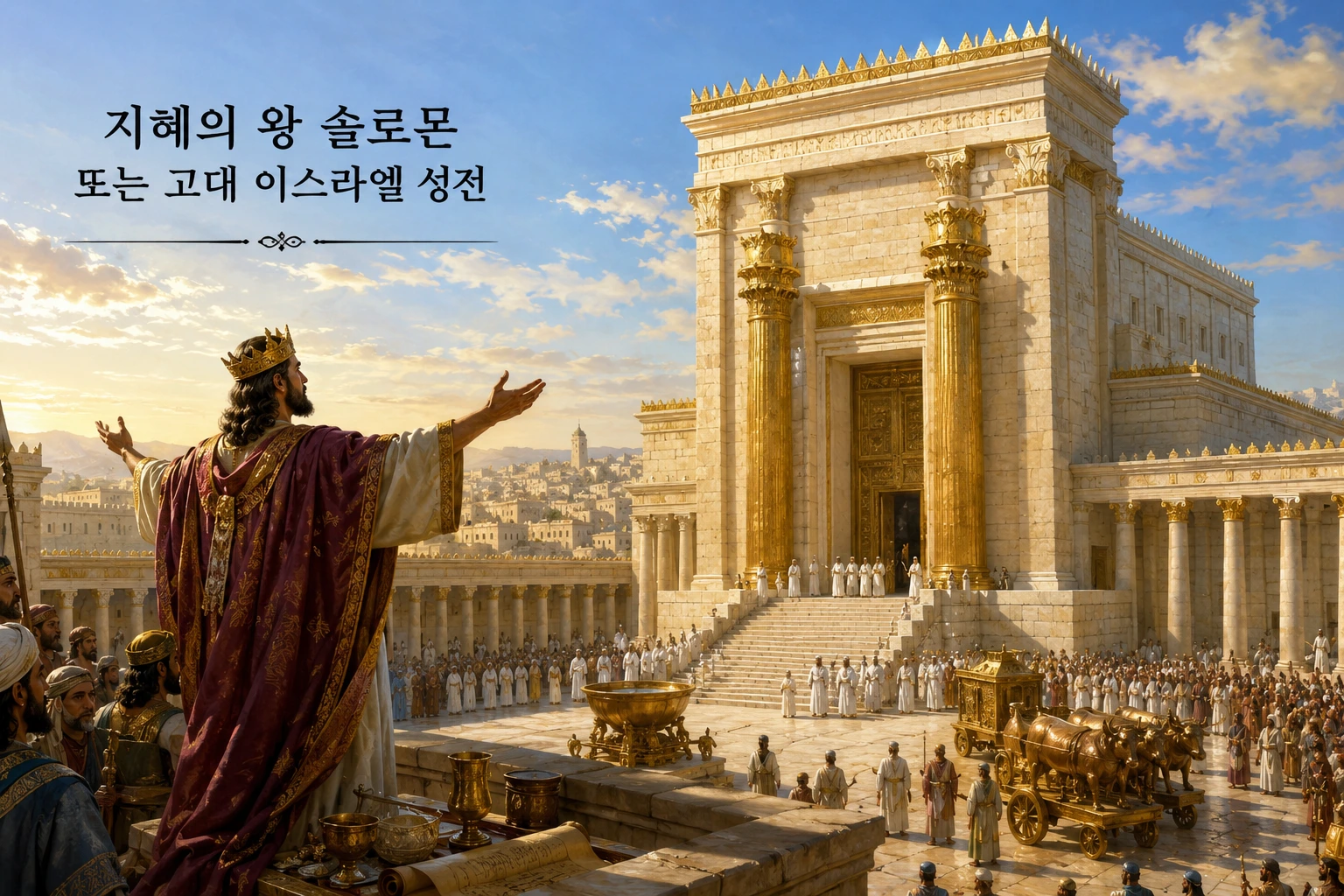 지혜의 왕 솔로몬의 성전 건축과 이방 우상 숭배의 타락을 상징하는 일러스트
