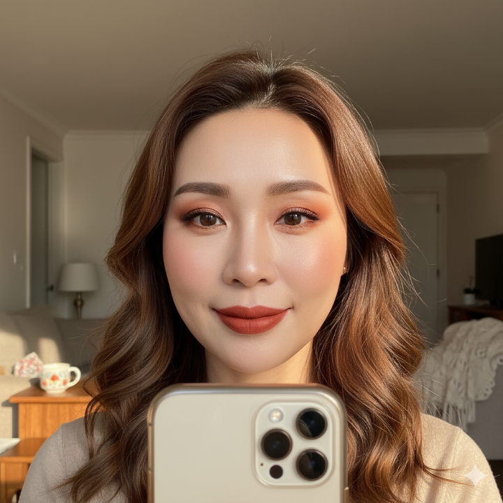 완성된 40대 가을 메이크업 셀카