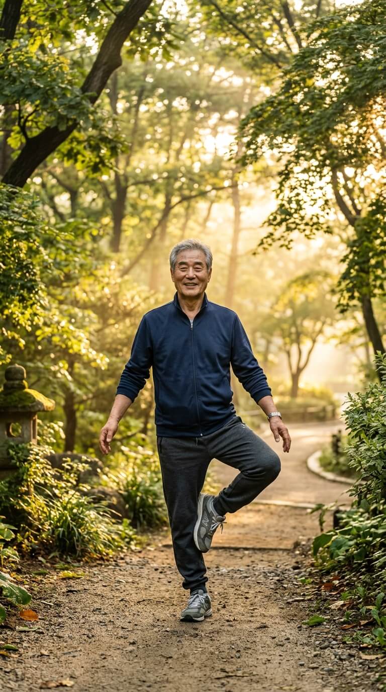 한발서기, 한발서기운동, 균형운동, 낙상예방, 노년건강, 시니어운동, 건강습관, 다리근력, 균형감각, 일본건강법