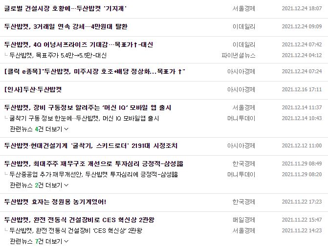 두산밥캣 뉴스, 공시