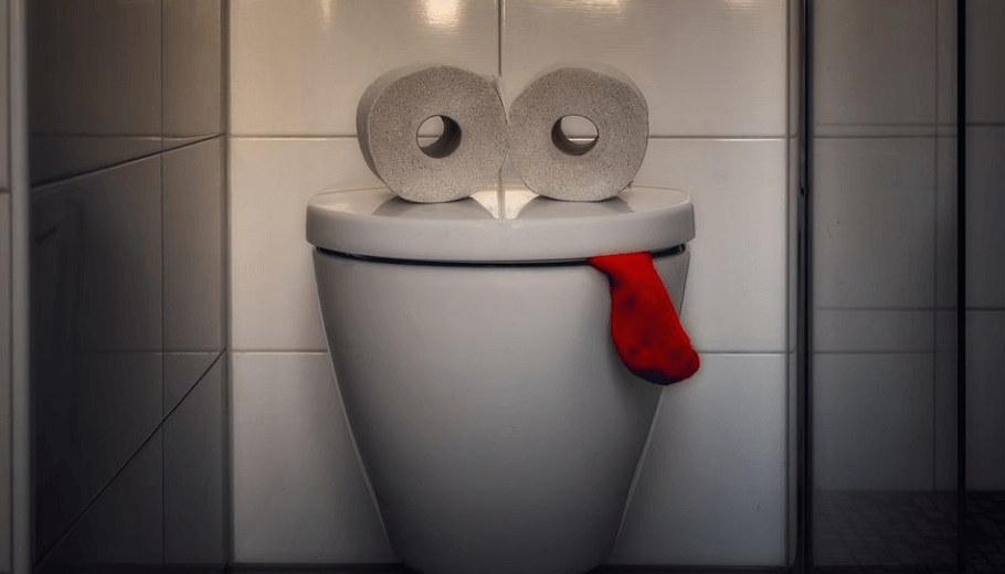 변기 위에 두개의 두루마리 화장지가 올라가 있다.