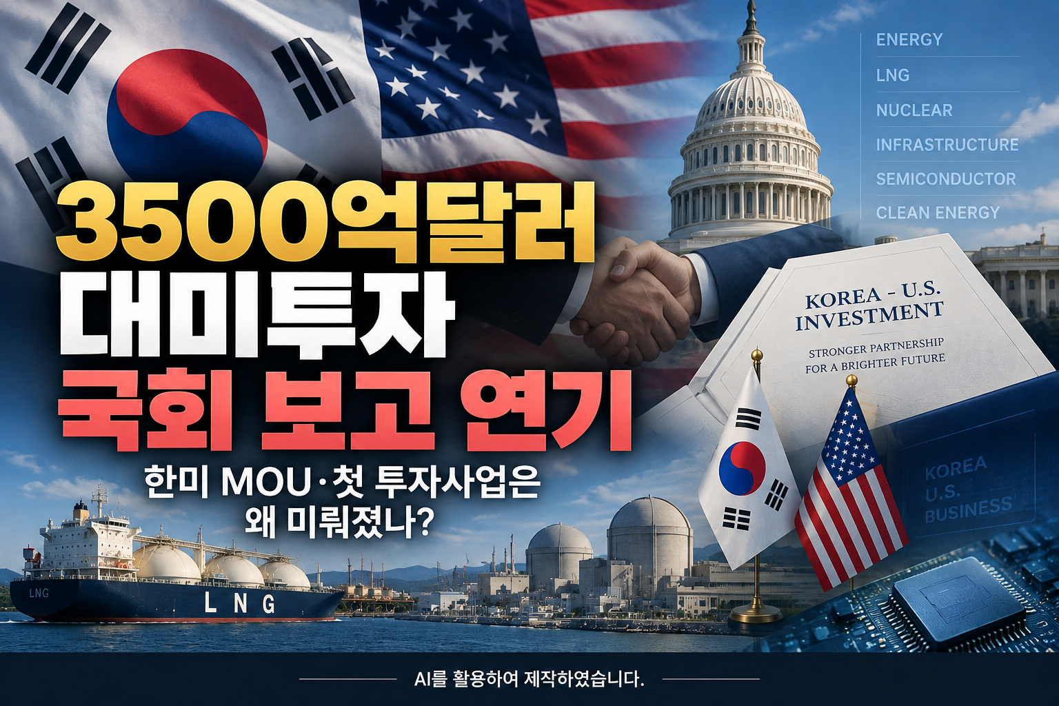 3500억달러 대미투자 국회 보고 연기와 한미 MOU 첫 투자사업 관련 이미지