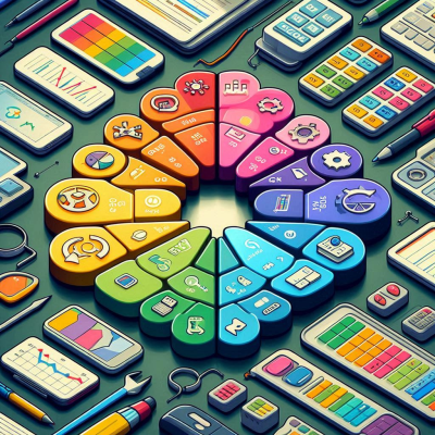 다채로운 색상의 키패드와 계산기가 나열된 이미지입니다.