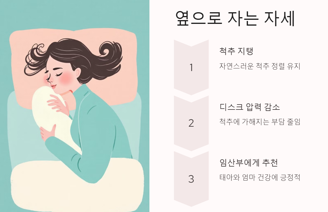 옆으로 자는 자세가 척추에 미치는 영향을 나타내는 시각적 자료