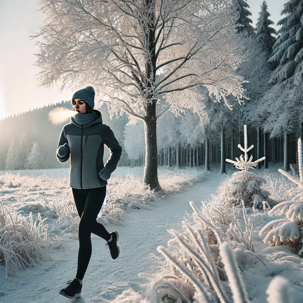눈 속에서 달리는 여성 사진
